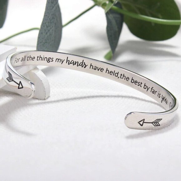 Women’s Cuff Bracelet Inspirational Love Motivation Engraved Stainless Steel - Picture 4 of 6